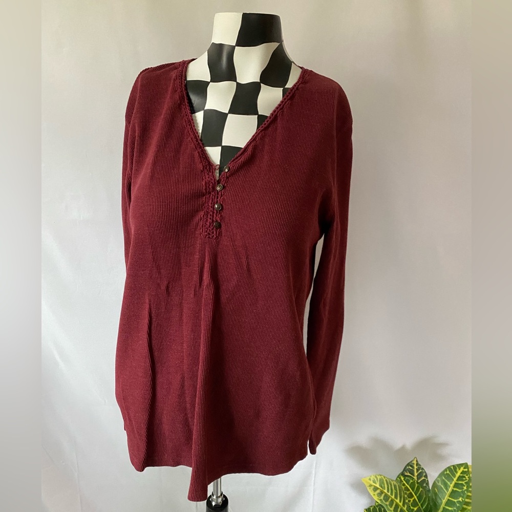 Eddie Bauer Maroon Waffle Long Sleeve Tee